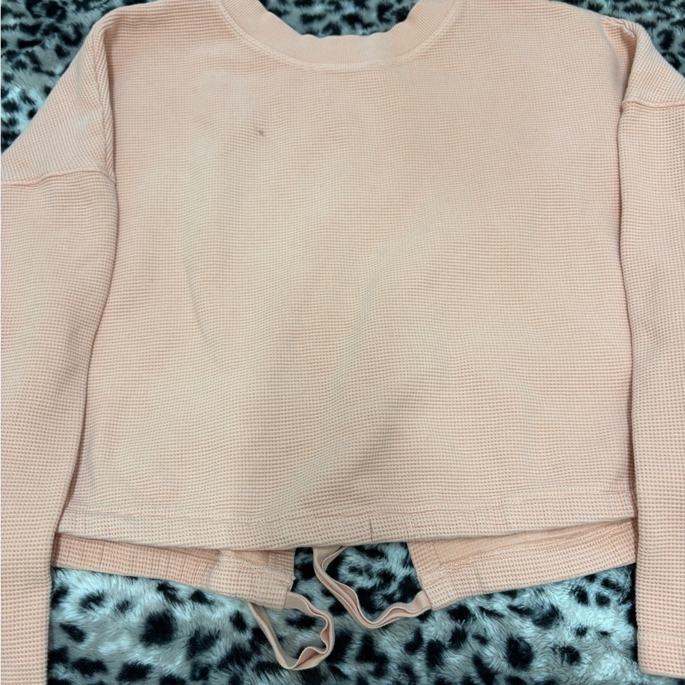 Light pink Waffle Knit Fabletics workout sweatshirt